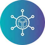 Icon of nodes around a circle with a cube at its center