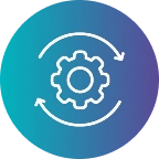 Icon of a gear cog with opposing arrow-lines orbiting it